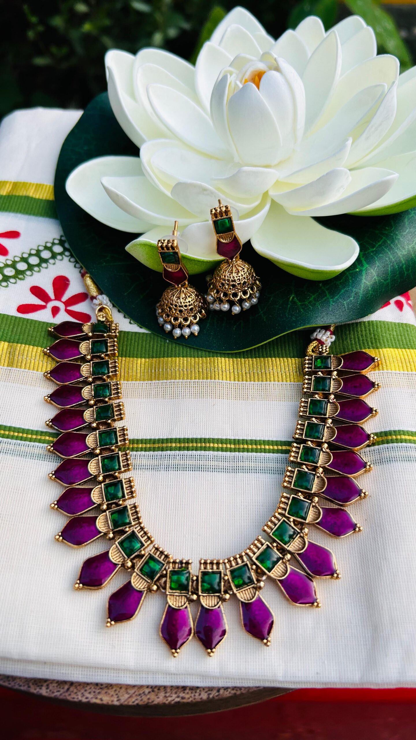 TRADITIONAL NAGAPADAM NECKLACE SET PURPLE